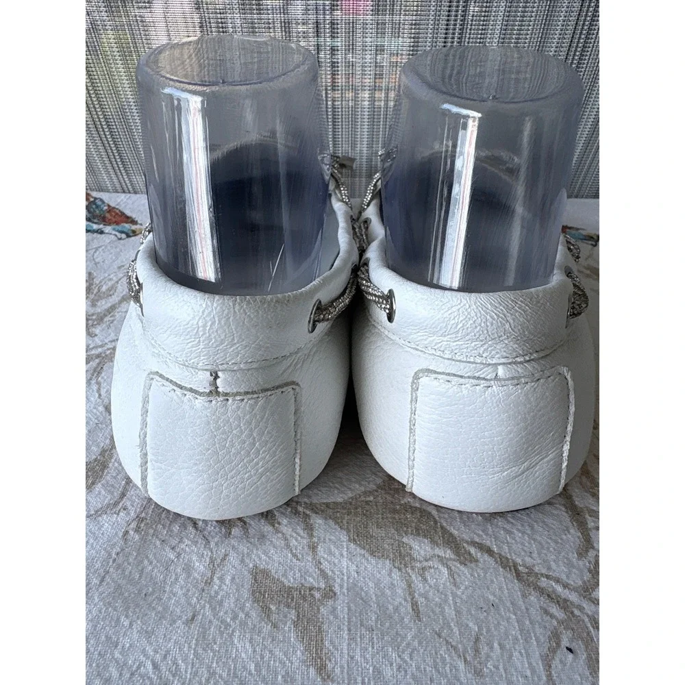Guess Lavonta2 White Leather Rhinestone Bow Driving Loafers 8.5M GWLAVONTA2